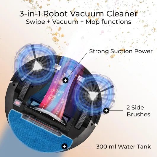 ! Robot Vacuum Cleaner with Mop, Easy to Use, 6 Cleaning Modes, Quiet Action, White, VG RVC 3000 BS White Random Navigation (Remote Control)