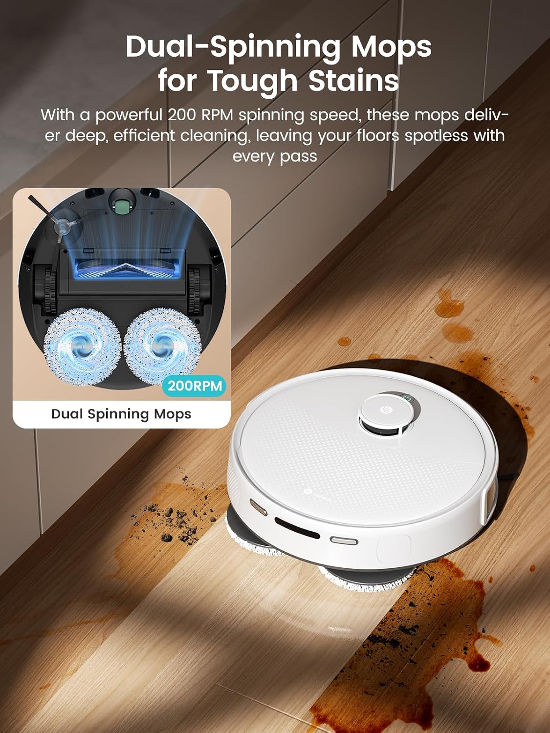 M3 Robot Vacuum Cleaner with Mop,12,000Pa,Smart Obstacle Avoidance Pearl White