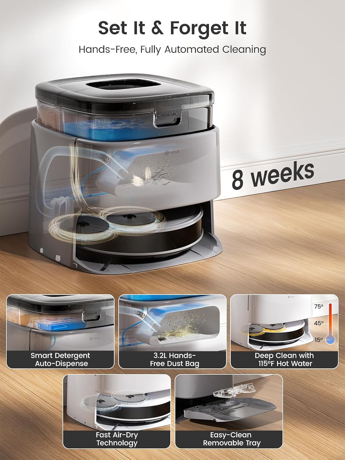 M3 Max Robot Vacuum Cleaner with Mop, All-in-One Station with 20,000Pa Suction, Self-Emptying & Auto Mop Wash & Dry, dToF Laser Navigation, APP/Alexa Control, Works on WiFi 2.4G & 5G Mid-grey
