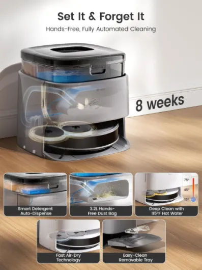 M3 Max Robot Vacuum Cleaner with Mop, All-in-One Station with 20,000Pa Suction, Self-Emptying & Auto Mop Wash & Dry, dToF Laser Navigation, APP/Alexa Control, Works on WiFi 2.4G & 5G Mid-grey