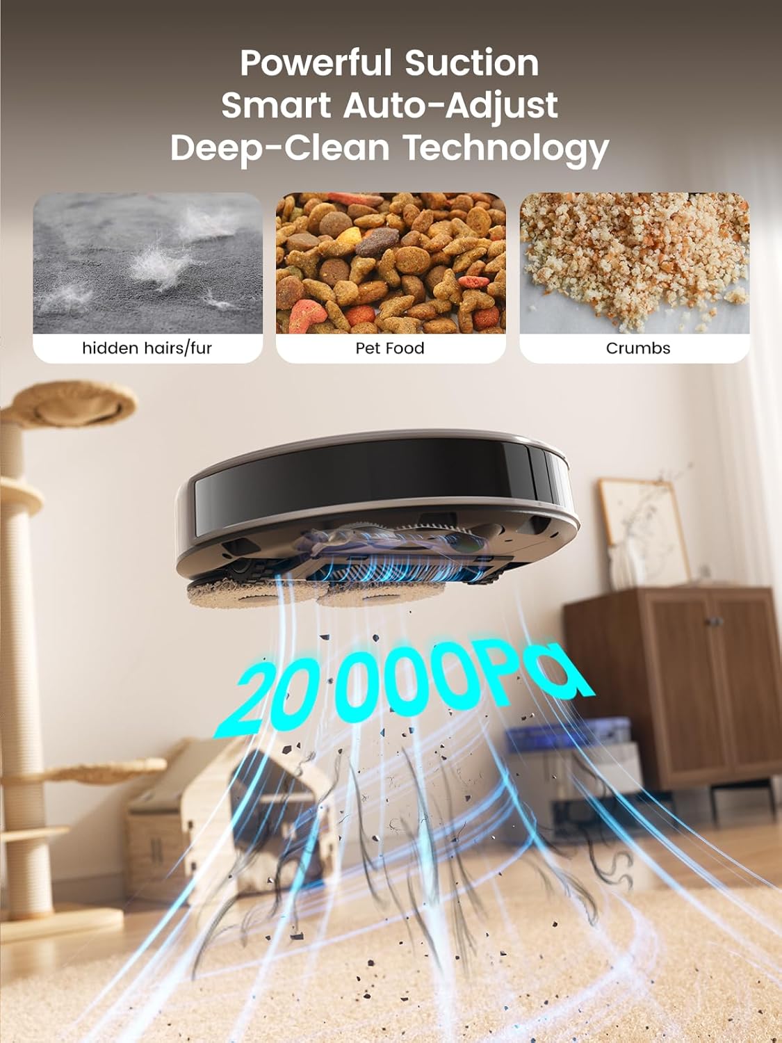 M3 Max Robot Vacuum Cleaner with Mop, 20,000Pa,Tangle-Free Light Grey
