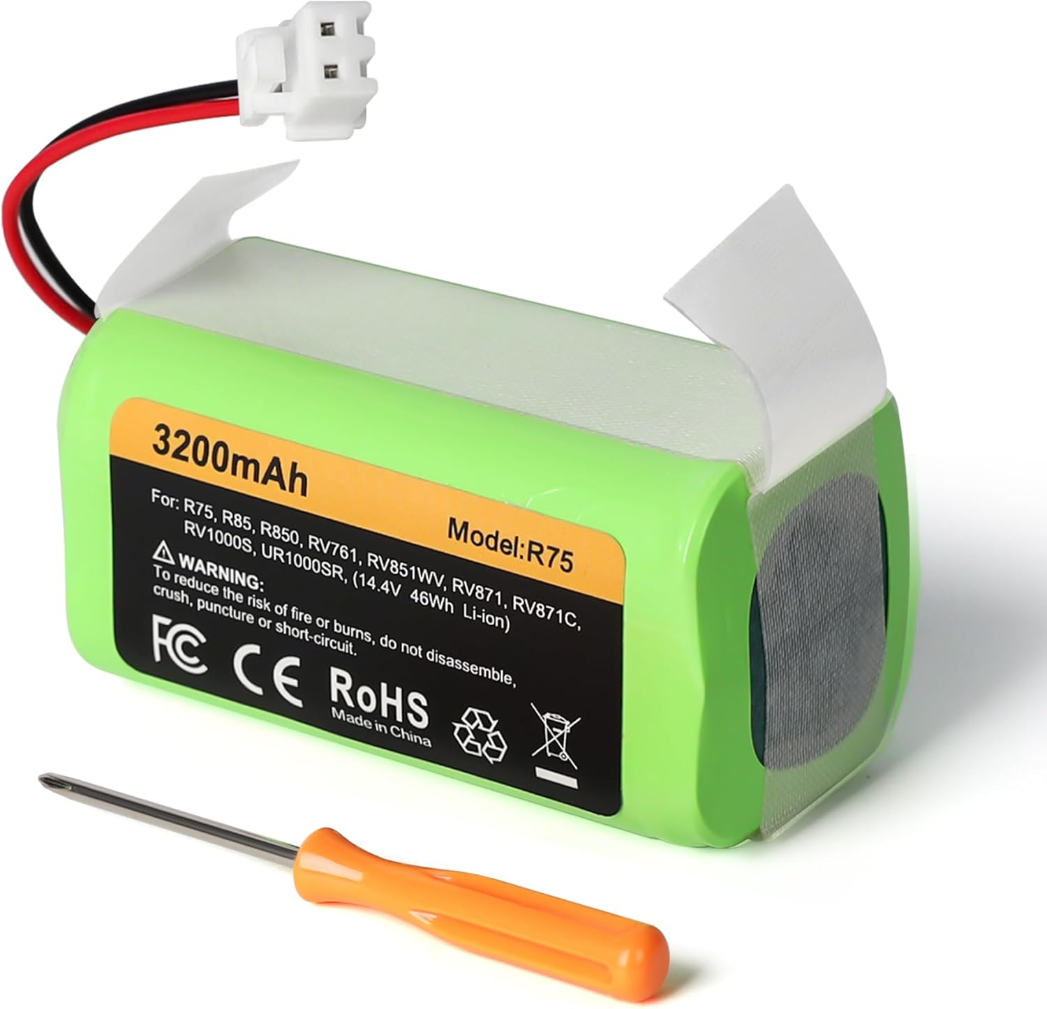 Replacement RVBAT850 Battery (3200mAh, 2-Prong Connector) Compatible with Shark Ion R75, R85, RV761, RV850C, RV1000S, RV700 N, RV720 N, UR1000SR (1 Pack)