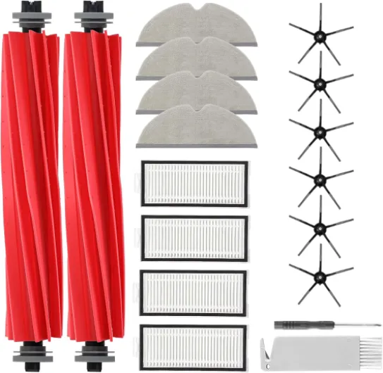 18Pcs Q7 Accessories Kit Replacement Compatible with Roborock Q7 / Q7+ / Q7 Max / Q7 Max+ Robot Vacuum, 2 Main Brush, 4 Mop Cloth Pads, 6 Side Brushes, 4 Washable Filter, 1 Tool (Not for Q7 M5)