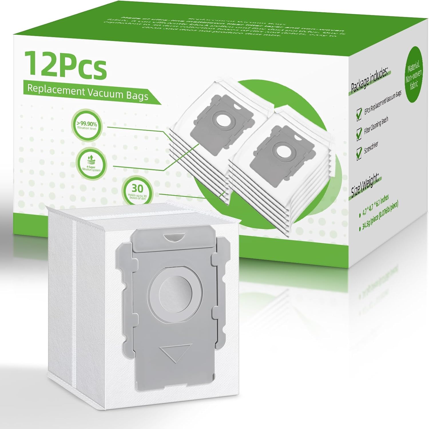 12 Pack Vacuum Bags, Effective Dust Filtration,Compatible with iRobot Roomba i& s & j Series, for i3+, i4+, i5+, i6+,J6+, i7, i7+(7550) j7, j7+, i8+, J8+, J9+, s9+ Automatic Dirt Disposal Bags