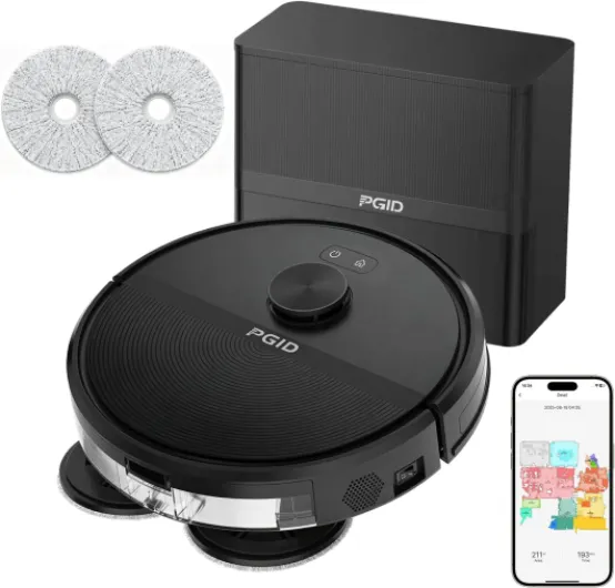 Self-Emptying Robot Vacuum Cleaner, LDS Navigation 5000Pa Strong Suction Dual-Brush 2-in-1 Robot Vacuum and Mop, 3L Dust Bag, Smart APP Control Home Pet-Friendly Cleaning Robot