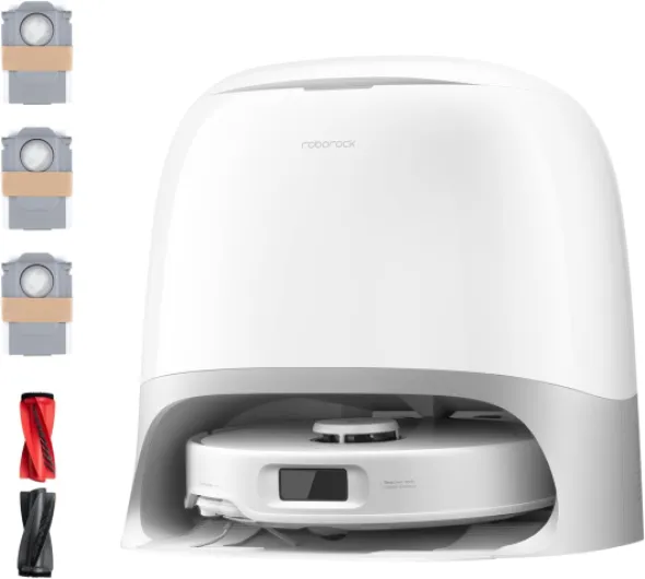 Qrevo Curv S5X Robot Vacuum and Mop, 18500Pa Suction, Zero-Tangling Design, FlexiArm Side Brush, AI Obstacle Avoidance, 10 Weeks Self-Emptying, Auto Washing for Hard Floor, Corner, Pet Hair