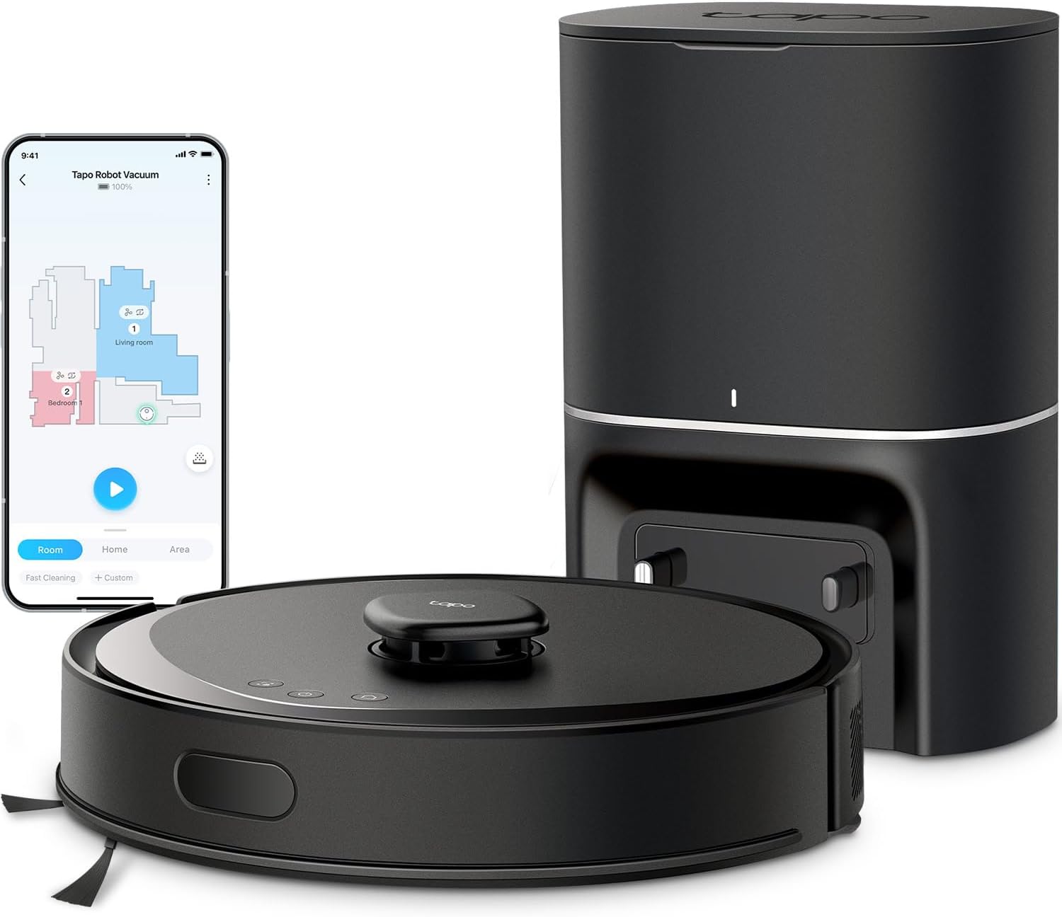 Tapo LiDAR Smart Navigation Robot Vacuum and Mop with Self-Emptying Dock, 5300Pa Max, 97%+ Dust Pickup Rate, Customizable Cleaning, Self-Charging, Compatible with Alexa & Google Home, RV30 Max Plus Vacuum w/ Self Empty Dock