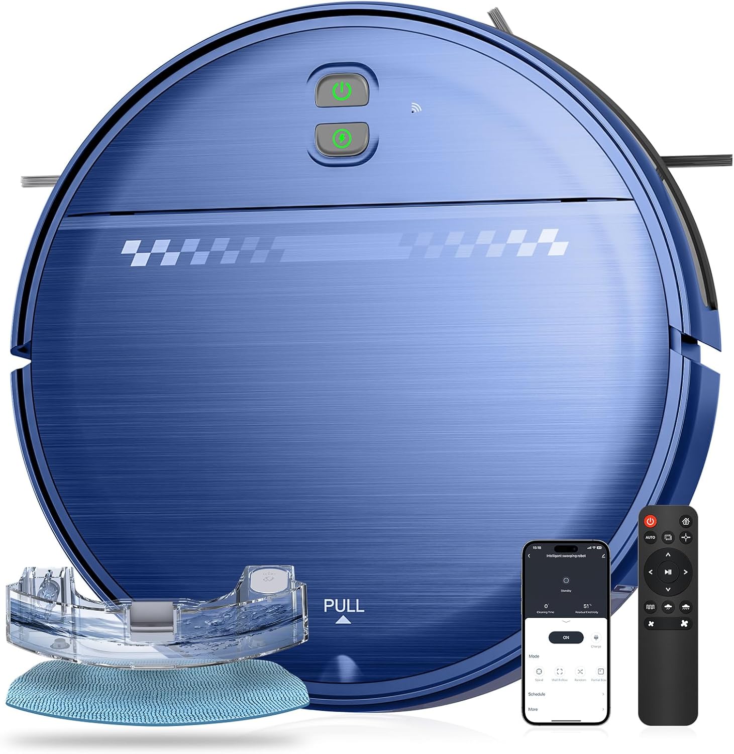 Robot Vacuum and Mop Combo, 2-in-1 Mopping Robot Vacuum Cleaner with 2300Pa Suction, 2.87'' Slim Design, Wi-Fi/App/Voice Control, 3D Obstacle Avoidance&Self-Charging for Hard Floors, Carpets, Pet Hair Blue