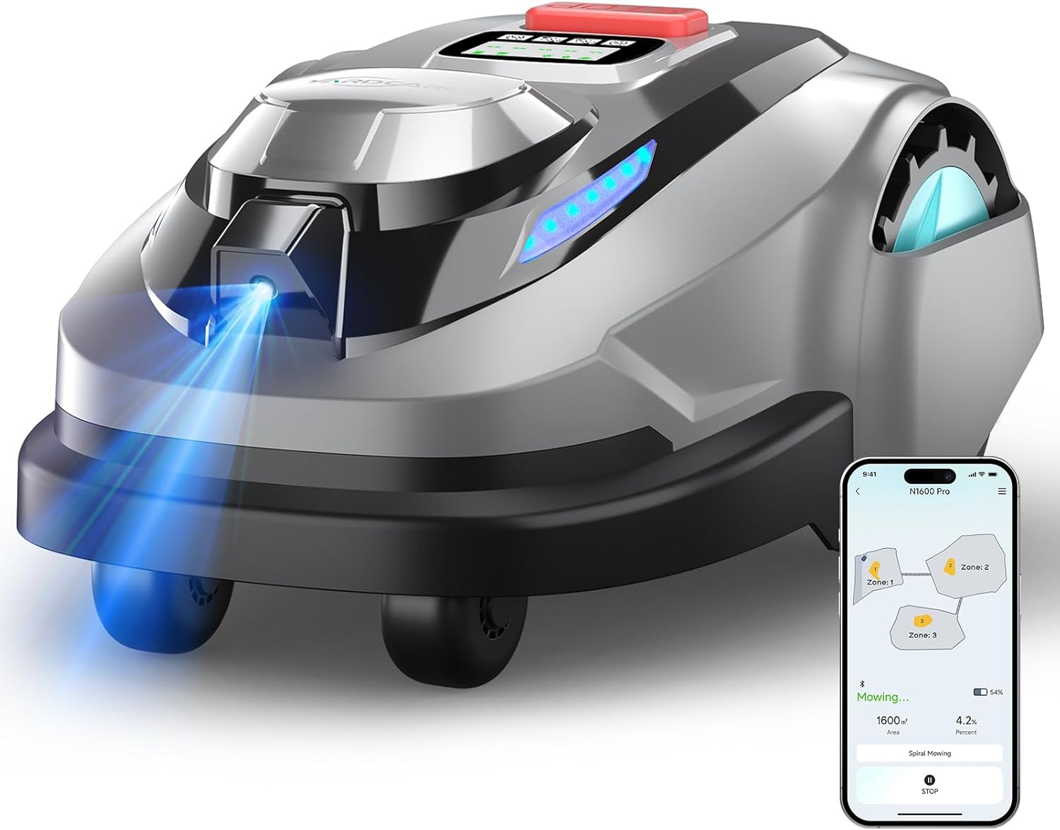N1600 PRO Wireless Robot Lawn Mower, RTK+Vision Navigation, 0.4 Acre Coverage, APP Smart Control, Multi-Zone Mowing, Ordered Cutting Path, Smart Robot Lawn Mower for Yards Deep Grey