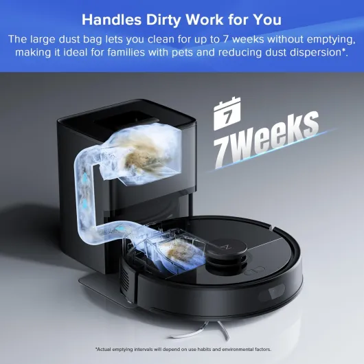 Q7 L5+ Robot Vacuum Cleaner with Mop, 8000Pa Strong Suction, Up to 7 Weeks of Hands Free Cleaning, Dual Anti-Tangle System for Pet Hair&Carpet, PreciSense LiDAR Navigation, APP Control, Black Q7 L5+ Black