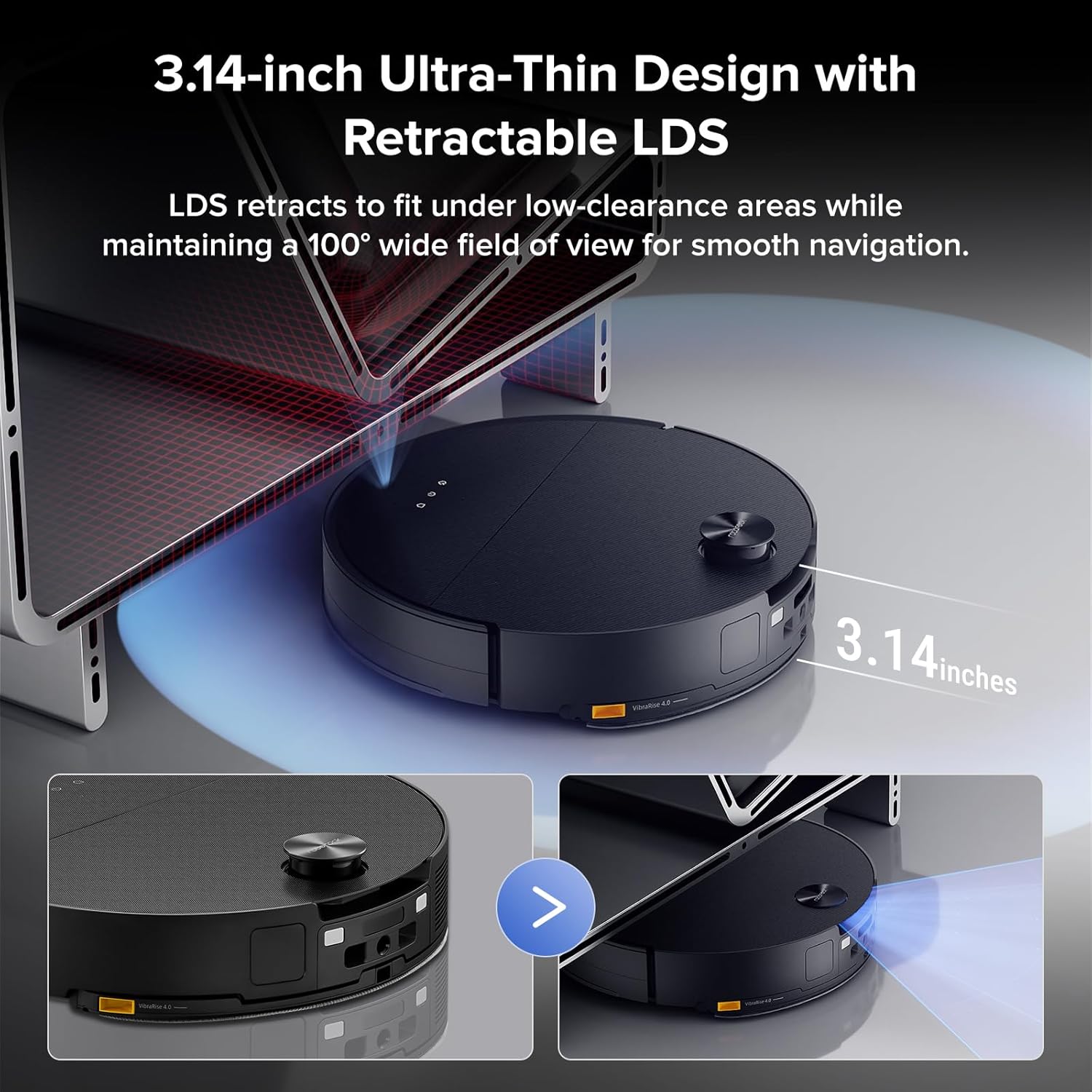 Saros 10 Robot Vacuum Cleaner 22,000 Pa, 3.14-Inch Ultra Slim, Zero-Tangling, AI 3.0 Obstacle Avoidance, Auto Detachable Mop, 80°C Mop Washing, Hot Water Dock Self Cleaning (Black)