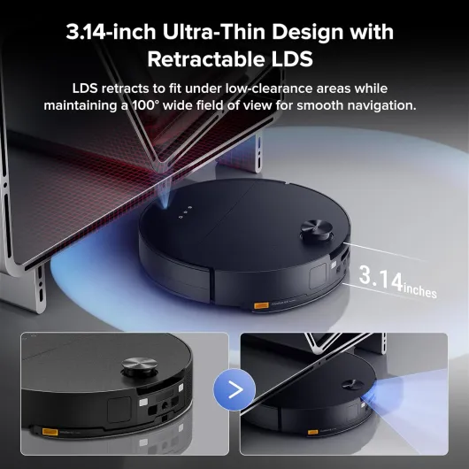 Saros 10 Robot Vacuum Cleaner 22,000 Pa, 3.14-Inch Ultra Slim, Zero-Tangling, AI 3.0 Obstacle Avoidance, Auto Detachable Mop, 80°C Mop Washing, Hot Water Dock Self Cleaning (Black)