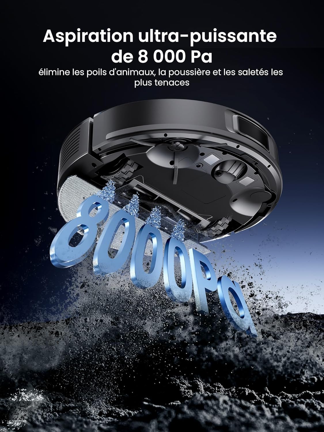 Proscenic Q10 Aspirateur Robot,8000Pa 200Mins Robot Aspirateur Laveur avec Serpillière,Navigation Lidar,Multi-étage Cartographie,Évitement d'obstacles,Silencieux,pour Poils Animaux Tapis Sols Durs Q10 Noir