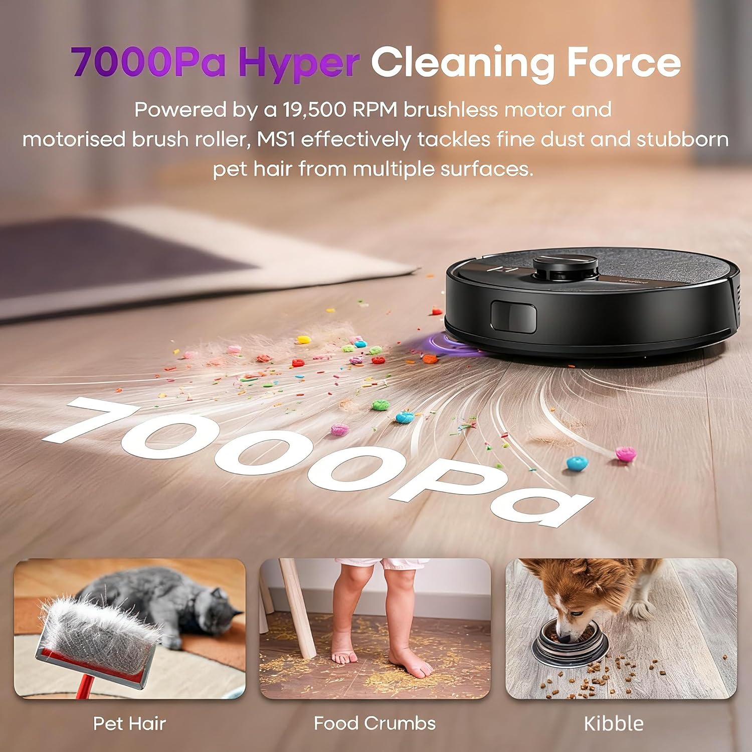 MS1 Robot Vacuum Cleaner with Mop, 7000Pa Robotic Vacuum with Lidar Navigation, 180mins Runtime, 5 Editable Maps, APP/Remote/Voice Control, Ideal for Hard Floors and Carpets Black