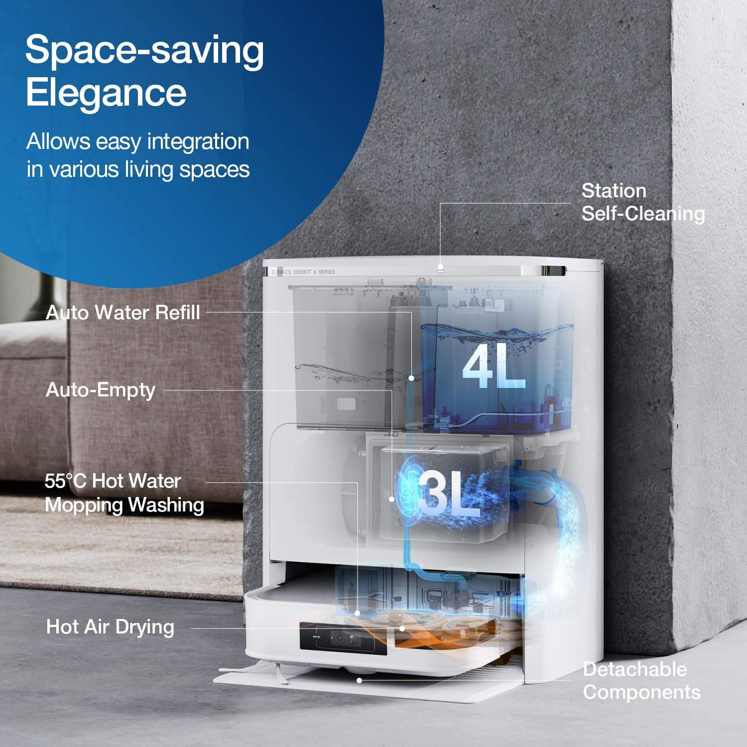 DEEBOT X2 OMNI Robot Vacuum Cleaner with Mop, 8000Pa, AI-Powered Navigation, Slim & Square Design