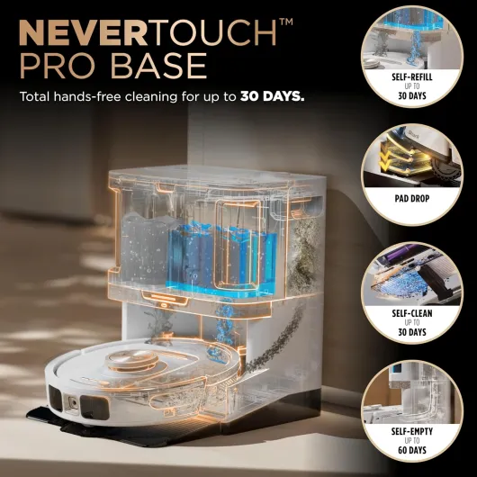 Robot Vacuum & Mop Combo, PowerDetect NeverTouch Pro, Self-Emptying, Self-Refill with Self-Clean Pad Wash & Dry, 60-Day Debris Capacity, 30-Day Refill Tank, 5 Technologies, White, AV2810ZEWH