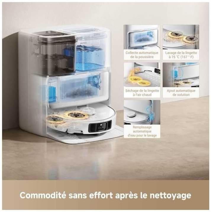 MOVA P50 Pro Ultra Robot Vacuum Cleaner with Flexible Mop, 19,000 Pa Suction, Anti-Tangle Brush, Edge to Edge Cleaning, Self Cleaning of Mop and Washboard at 75°C, Automatic Emptying