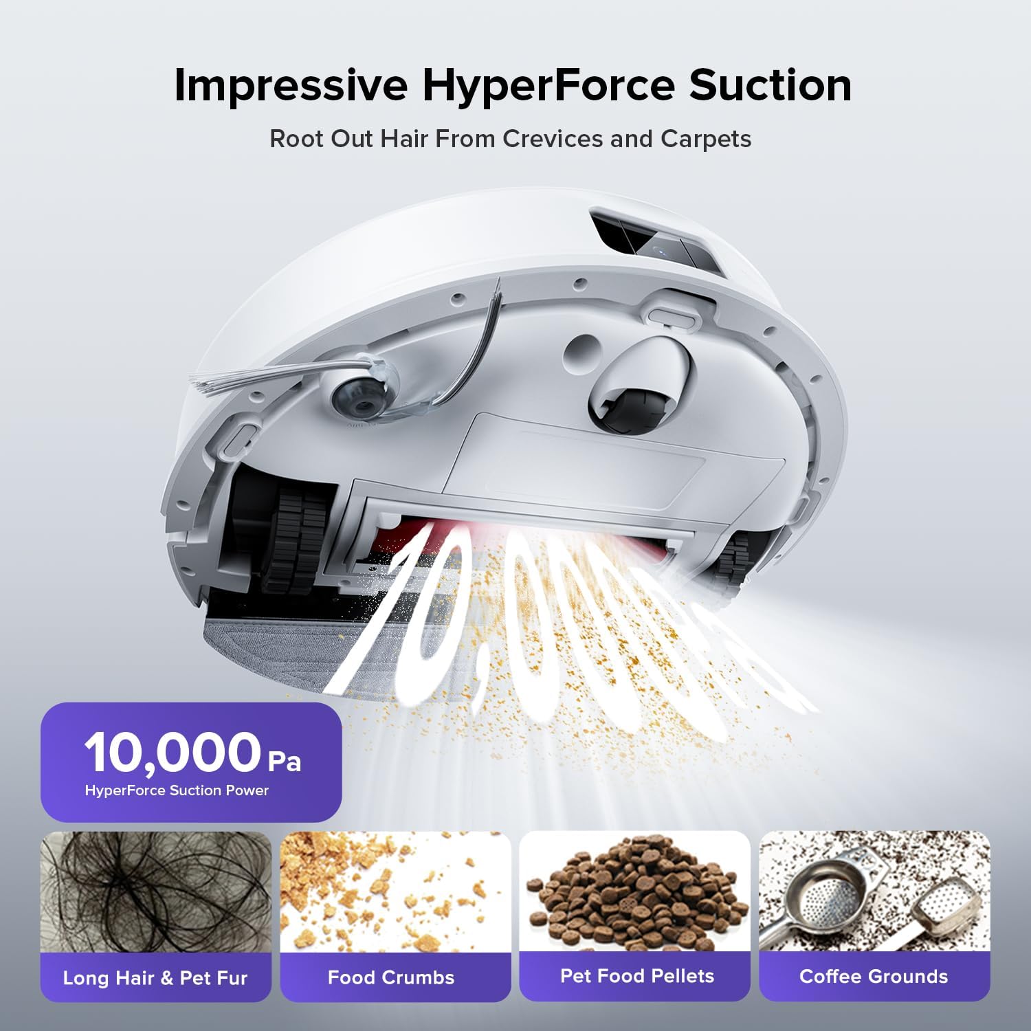 Q10 S5 Robot Vacuum Cleaner with Mop, 10,000 Pa HyperForce Suction, Dual Anti-Tangle Brushes, VibraRise 2.0 & Auto Lifting Mopping System, Smart Obstacle Avoidance, Ideal for Pet Hair, White Q10 S5 White