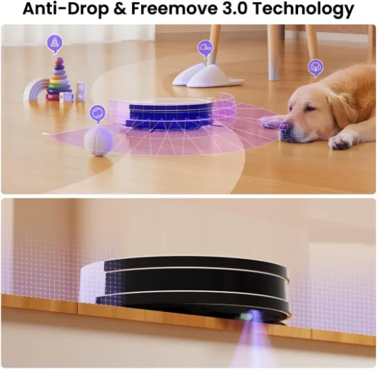 Robot Vacuum Cleaner with Mop 3-in-1, 120min Runtime, Precise Obstacle Avoidance, Robotic Vacuum Ultra-slim 3 inch with Remote Control, Self-Charging, WiFi/App/Alexa,Ideal for Pet Hair, Carpets K5b White