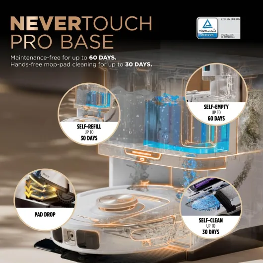 PowerDetect Robot Vacuum and Mop with 60-Day Self-emptying and Cleaning Base - 3D LiDAR Navigation - Wi-Fi/App - 1 Anti-microb and 3 Standard Pads, 1 Odour Cartridge and 1 Brush Incl - - White PowerDetect - Basic White