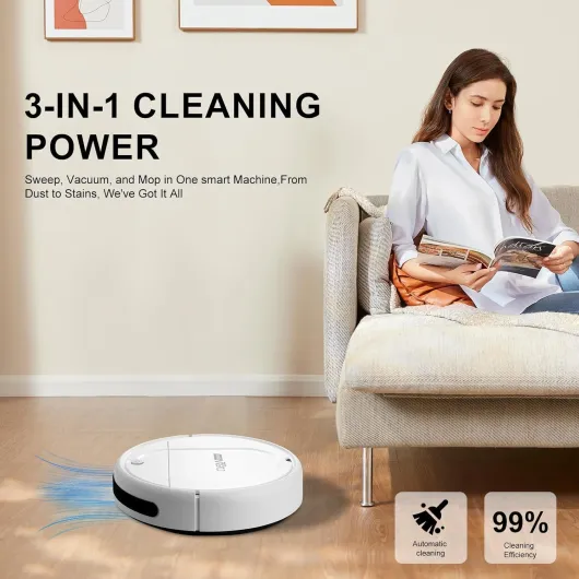 Robot Vacuum Cleaner and Mop Combo with automatic dust collection base -2000Pa Strong suction-3-in-1 vacuum-Robot Vacuum Cleaner-Suitable for pet households-Ultra thin design,white