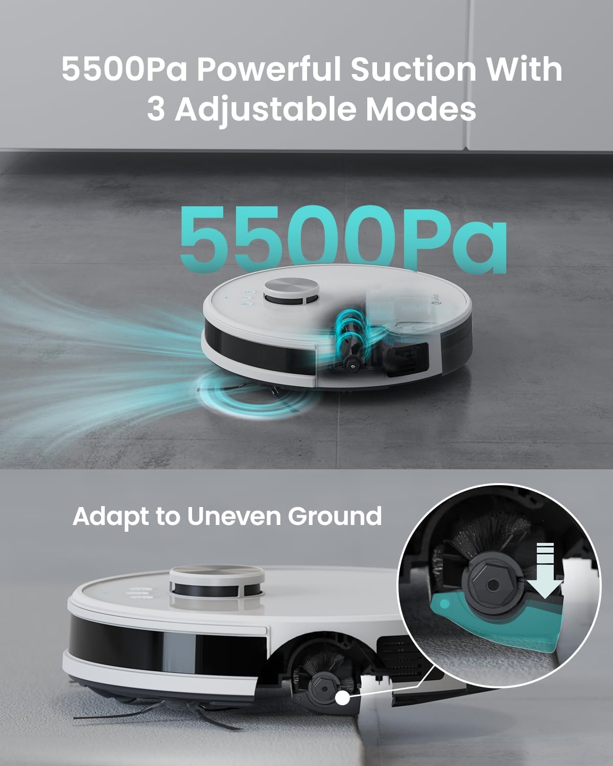 M1 Robot Vacuum Cleaner with Mop, dToF Laser Navigation and SLAM Mapping, 5500Pa Strong Suction, 150 Minutes, No-Go Zones, 2.4G Wi-Fi/App/Alexa Control, Ideal for Pet Hair and Hard Floors M1 White