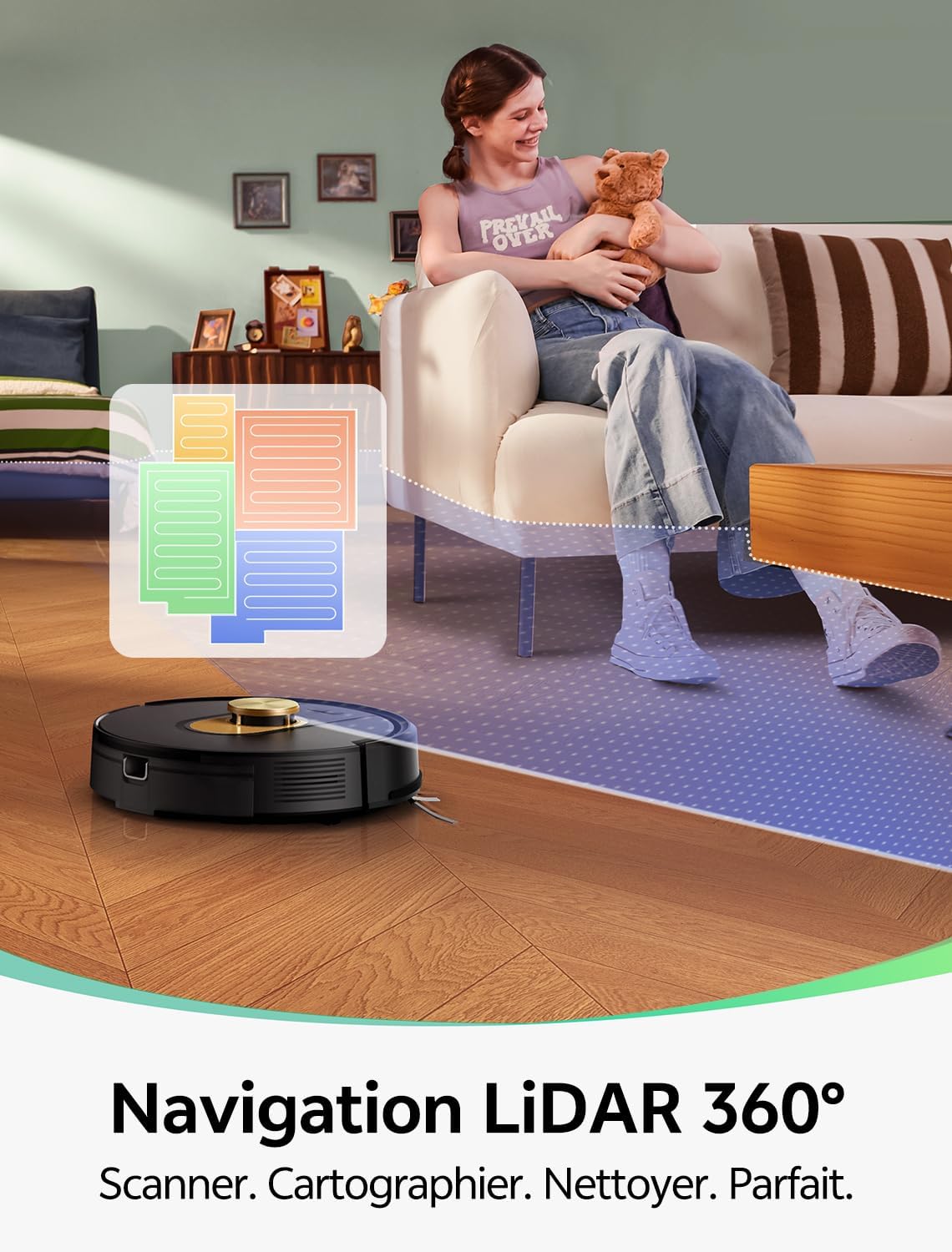Vexilar Robot Aspirateur Laveur Cleanova W9, 150Min/5000Pa Aspirateur Robot, Navigation LiDAR avec Cartographie, Zones Virtuelles, Alexa/APP, Idéal pour Les Sols,Tapis Poils d'animaux