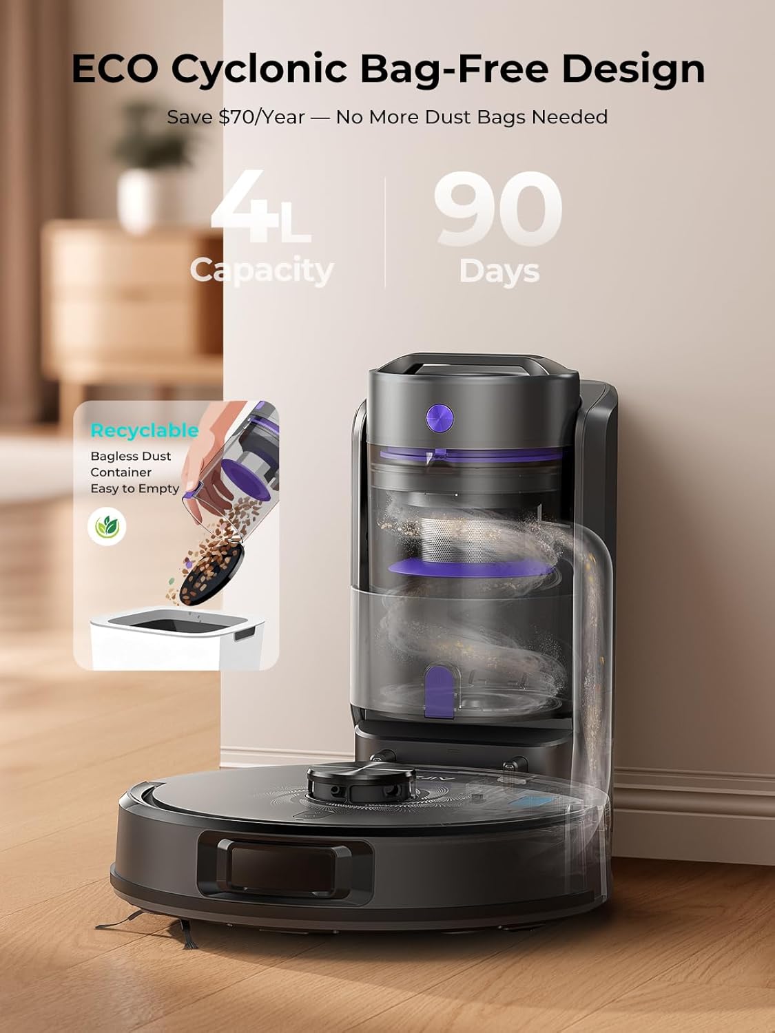 Robot Vacuum Cleaner with Mop, Bagless Robot Vacuum Cleaners UK with Self-Emptying, 10000Pa LiDAR Navigation Robotic Vacuum, Smart Mapping, Schedule, App/Alexa Control for Carpet/Pet Hair, Q20 Ultra Black M