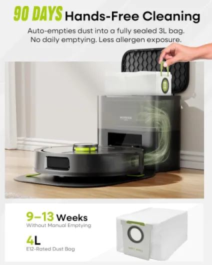 Robot Vacuum with Mop Self Emptying, 8000Pa Suction, Lidar Navigation, Dual Anti-Tangle, Protective Charging Base Pad, 90 Days Hands-Free, APP/Remote/Voice Control, for Hard Floors and Carpets Grey