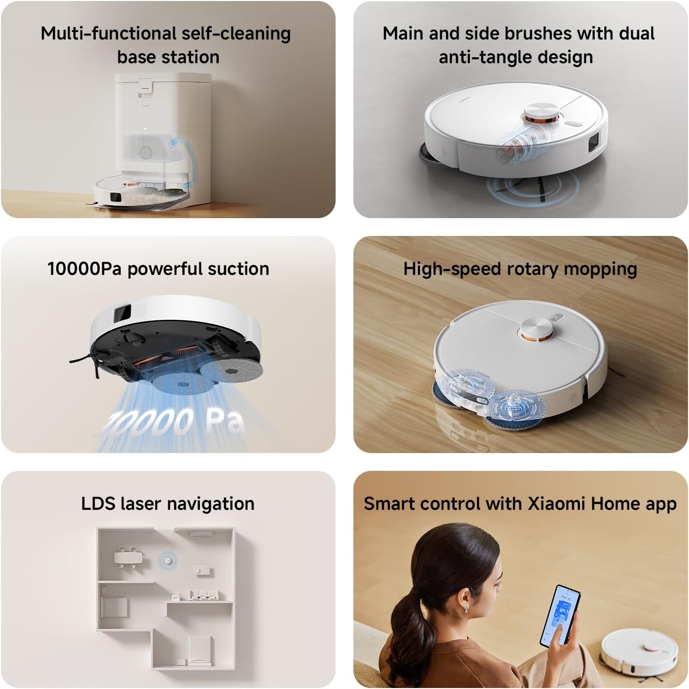 H50 Robot Vacuum with Mop Function and Lifting Mop, 10,000 Pa Suction Power, Dual Anti-Tangle System, Self-Cleaning Mop and Station, Automatic Emptying, LDS Navigation, App and Voice Control