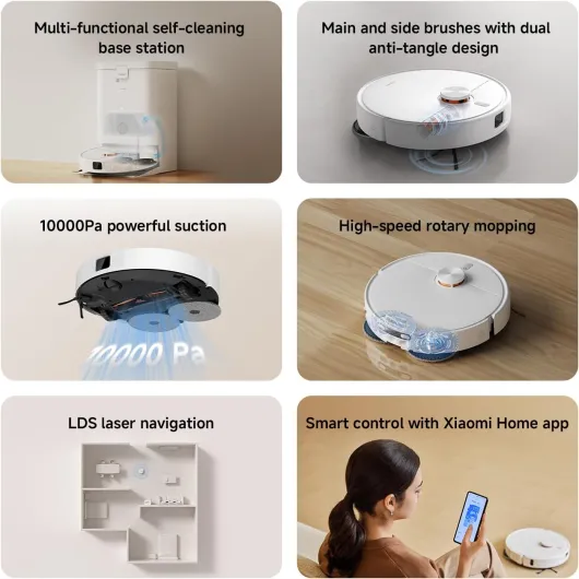 H50 Robot Vacuum with Mop Function and Lifting Mop, 10,000 Pa Suction Power, Dual Anti-Tangle System, Self-Cleaning Mop and Station, Automatic Emptying, LDS Navigation, App and Voice Control