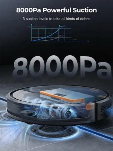 8000Pa Robot Vacuum Cleaner with Mop, Robotic Vacuum with Remote Control, Voice, Alexa/APP, 180mins Runtime, Robot Hoover with Auto Carpet Boost, Ideal for Pet Hair, Hard Floors, Carpet Black L
