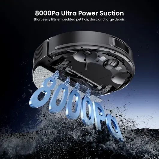 Q10+ Robot Vacuum Cleaner with Mop, 8000Pa Strong Suction Robotic Vacuum, LiDAR Navigation, 200Mins Runtime, Smart App Control for Pet Hair, Hard Floors and Carpets Black