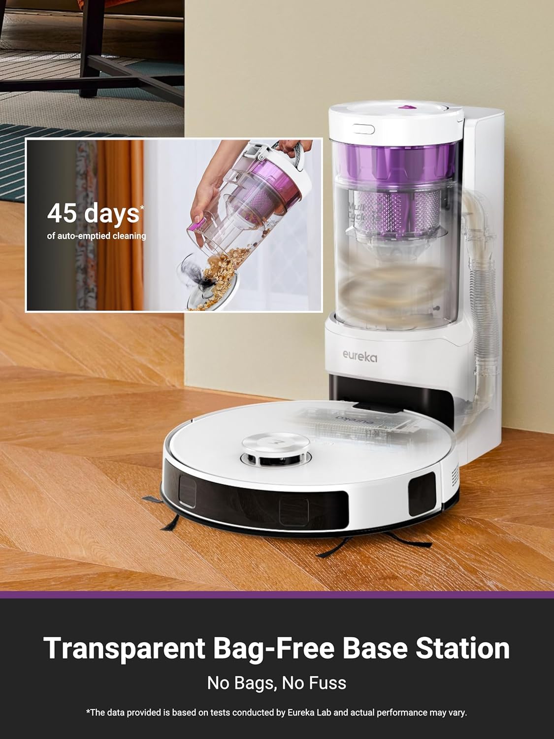 E20 Plus Robot Vacuum Cleaner with Bagless Self Emptying Station, 8000Pa Robotic Vacuum and Mop, 45 Day Hands-Free Cleaning, Anti Hair-Tangling, AI 3D Obstacle Avoidance, Lift Mop for Carpets White