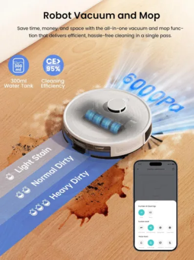 M2 Pro Robot Vacuum Cleaner with Mop,2.4G/5G Wi-Fi, Self-Emptying, 6000Pa Suction, Small base station, 90-Day Hands-Free Cleaning, dToF Laser Navigation, Ideal for Hard Floors and Carpets Soft White