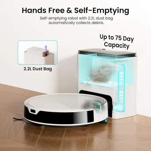 M350 Robot Vacuum Cleaner, ToF Laser Mapping Navigation, 75-Day Auto Empty Station, 6000Pa Suction Power, Ultra-Slim 7.9cm, 2.4G WiFi, Alexa & Google Assistant Compatible, Apartment Friendly White