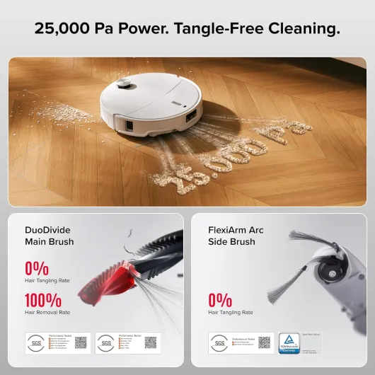Qrevo Curv 2 Pro Robot Vacuum Cleaner with Mop, 25,000 Pa Suction, Zero-Tangle, 3.14-Inch Ultra Slim, AI Obstacle Avoidance, 100°C Hot-Water Mop Washing, Multifunctional Dock 3.0 Hygiene+ White