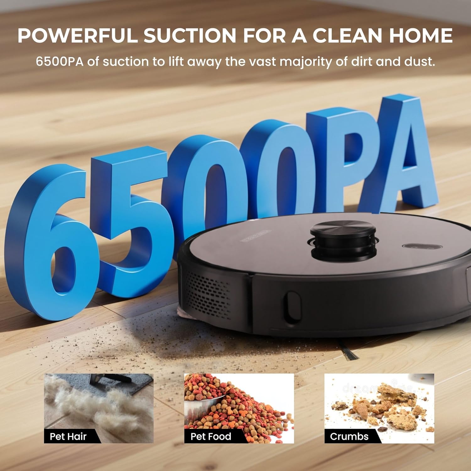 Olsen & Smith Robot Vacuum Cleaner with Mop & Self-Empty Station – 6500Pa Suction, Laser Navigation, Vacuum & Mop in One, 3L Auto-Empty, App Control, HEPA – Slim 9.8cm, Hard Floors & Carpets, Black