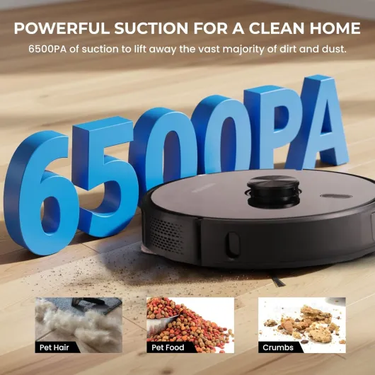 Olsen & Smith Robot Vacuum Cleaner with Mop & Self-Empty Station – 6500Pa Suction, Laser Navigation, Vacuum & Mop in One, 3L Auto-Empty, App Control, HEPA – Slim 9.8cm, Hard Floors & Carpets, Black