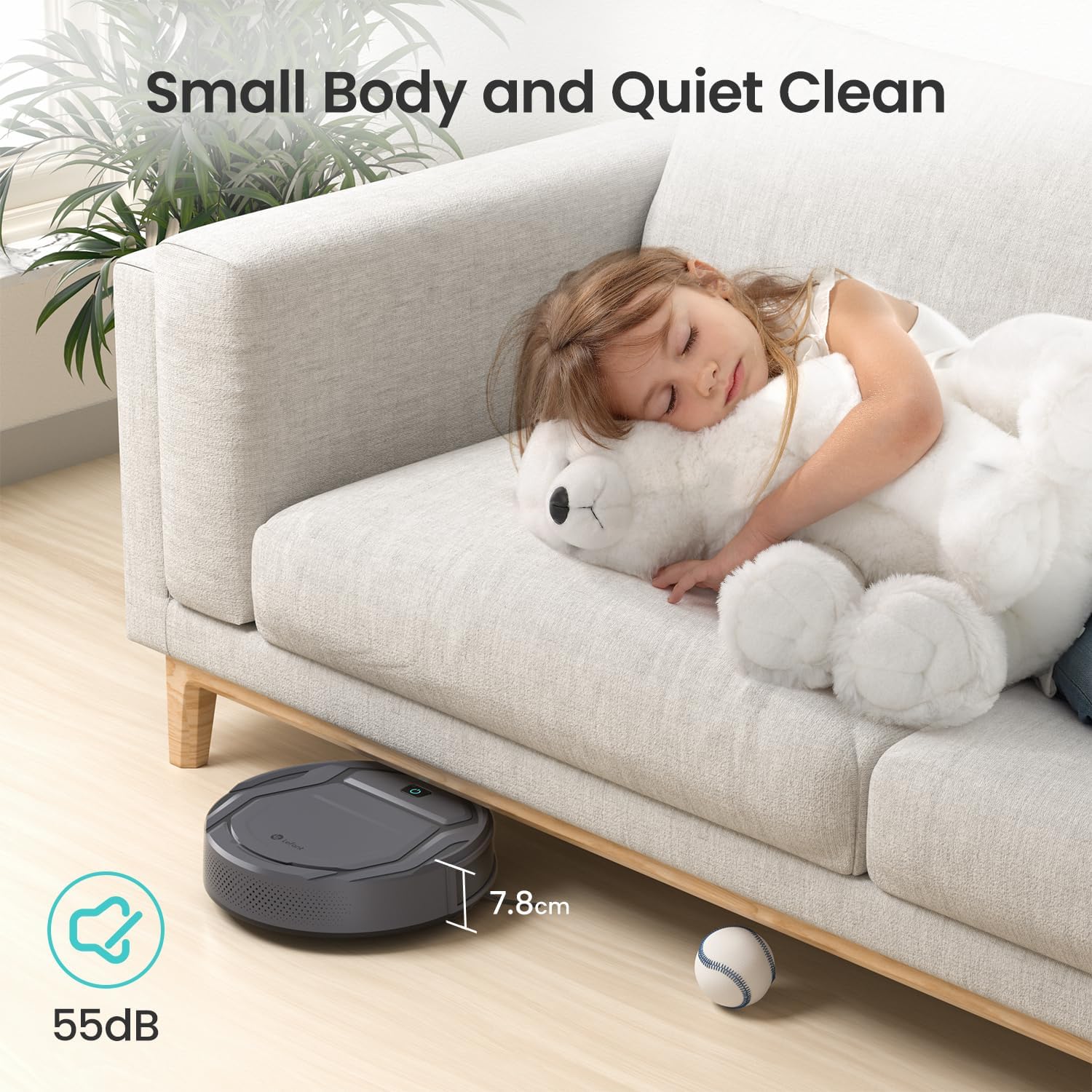 M210P Grey Robot Vacuum Cleaner Remote Control, Small Robot Robotic Vacuum 7.8cm Thin 28cm DIA, 2200 Pa Suction, Alexa Voice Control Self-Charging Robotic Vacuum Ideal for Pet Hair Hard Floor