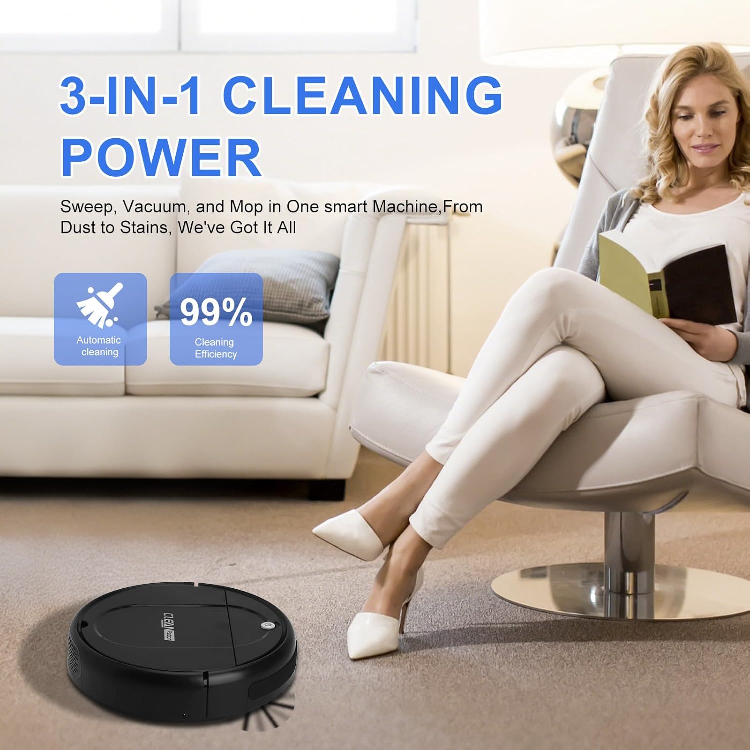 3-in-1 Robot Vacuum Cleaner with Mopping, Sweeping & Powerful Suction – Intelligent Obstacle Avoidance, Rechargeable, Easy-to-Use Automatic Vacuum for Hard Floors & Carpets