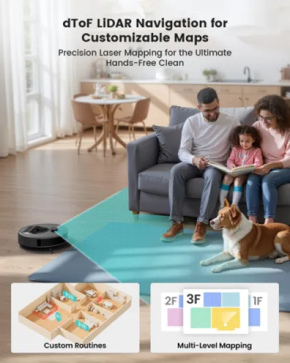 M330 Pro Robot Vacuum Cleaner with Mop, 5000Pa Suction, dToF Laser Navigation - 190° Obstacle Detection, WiFi 2.4G/5G & App/Alexa Control,150 Mins Runtime, Grey Starry Gray