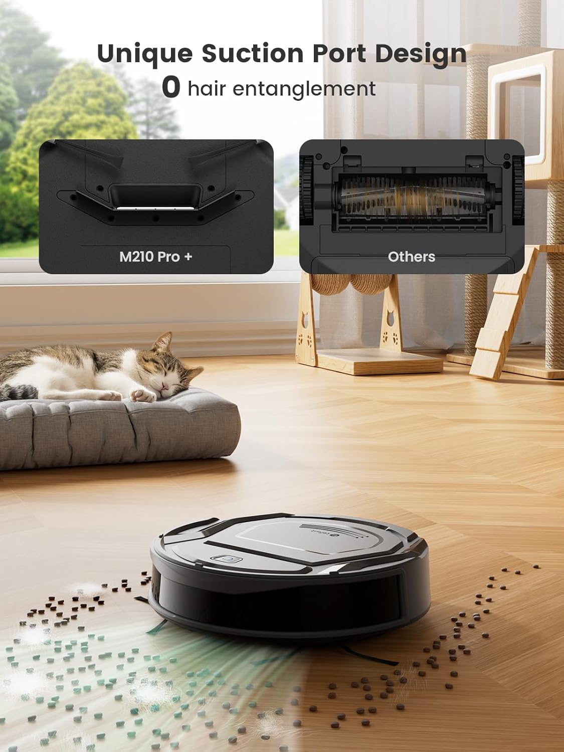 M210 Pro robot vacuum, 4000Pa Strong Suction, slim robot vacuum cleaner,Featured Small Robot 7.8cm, robot hoover Alexa Voice Control Self-Charging Ideal for Pet Hair Hard Floor, Black Pitch Black