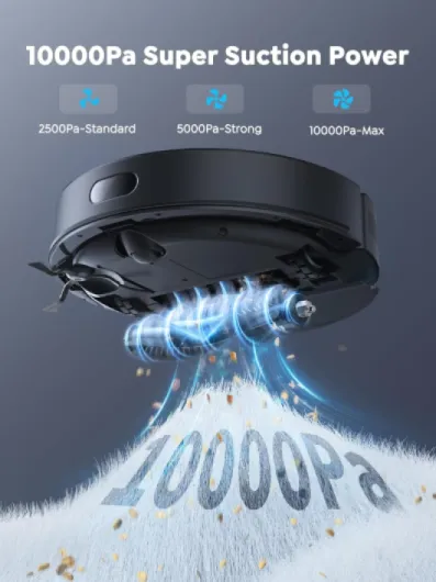 Robot Vacuum Cleaner with Mop Self Emptying, 10,000Pa Suction, LiDAR Navigation with Smart Mapping Robot Hoover, 180min Runtime, App/Voice Control for Pet Hair/Carpet/All Floors, E20 Black Standard