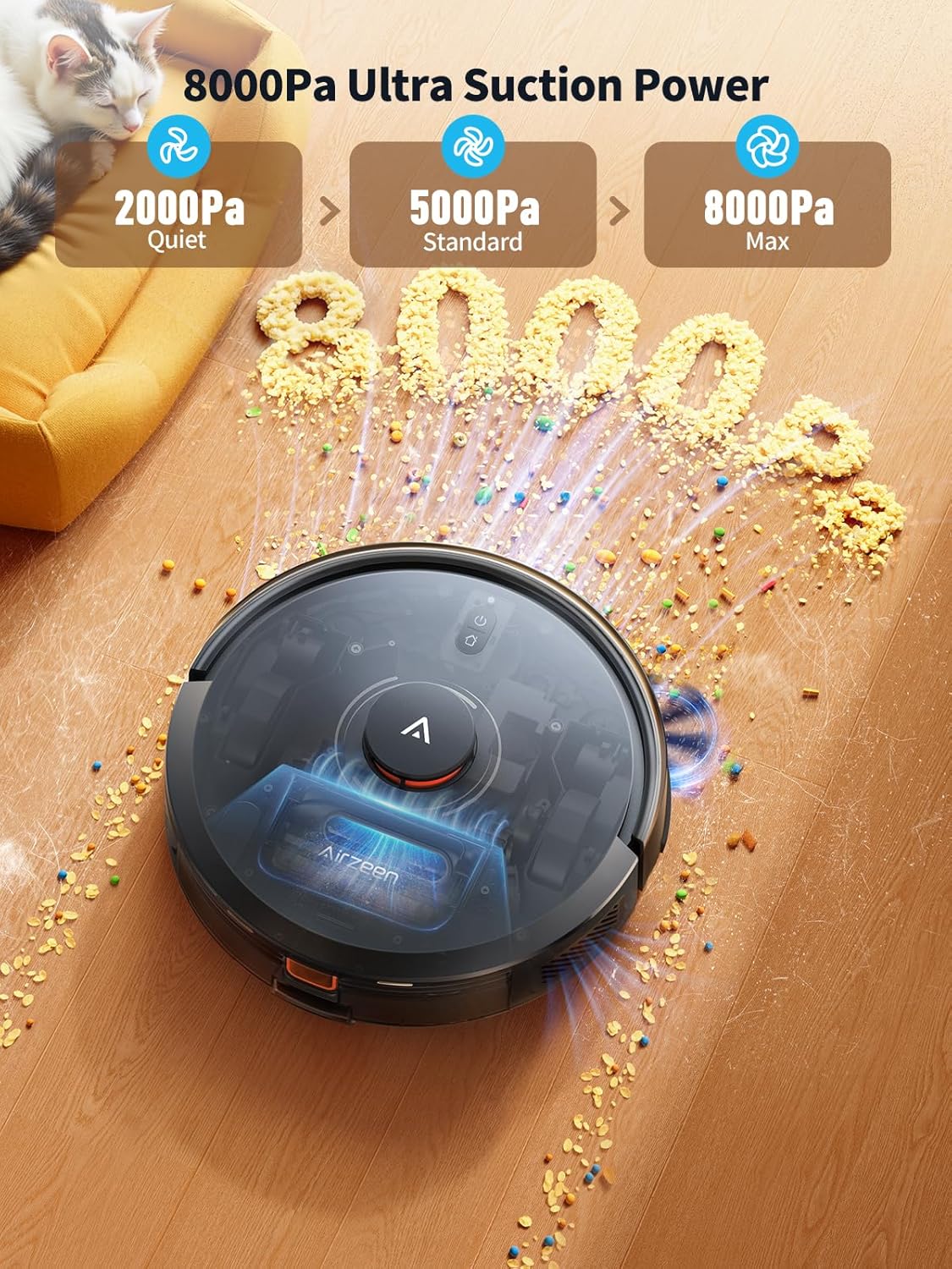 Robot Vacuum Cleaner with Mop, 8000Pa Self-Emptying Robot Vacuum and Mop, Laser Navigator with Smart Mapping Robot Hoover,180Min Runtime, Schedule, App Alexa Voice Control for Pet Hair/Carpet,Q10 Pro Black M