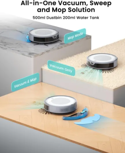 M310 Ultra Robot Vacuum Cleaner with Mop, ToF Laser Navigation, 170 Min, 6000Pa Ultra-Strong Suction Power, 190° Obstacle Avoidance, Ideal for Pet hair and Carpet, App Control, 2.4G Wi-Fi Light Grey