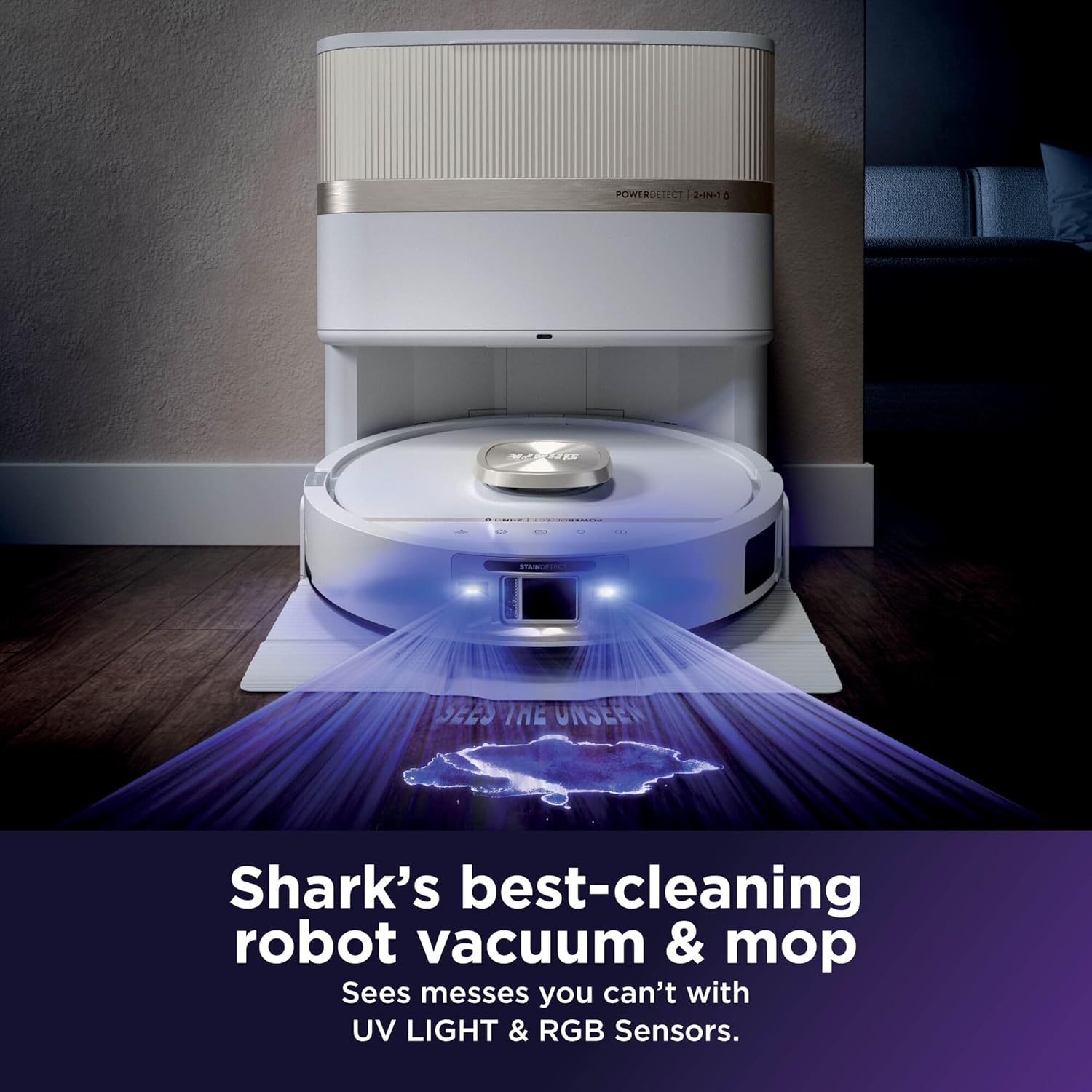 PowerDetect UV Reveal Robot Mop and Vacuum, Auto-Empty Charging Dock, Anti-Allergen HEPA Filtration, Self-Cleaning and Drying Mop, Stain Detect, Dirt Detect, White AV3010XEUKWH