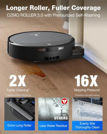 DEEBOT T90 PRO Omni Robot Vacuum and Mop,30,000Pa Blast Suction,OZMO Roller 3.0 Mopping,ZeroTangle 4.0,Hot Water Wash & 145°F Air Dry, AI Obstacle Avoidance (With 2L Cleaning Solution) Black