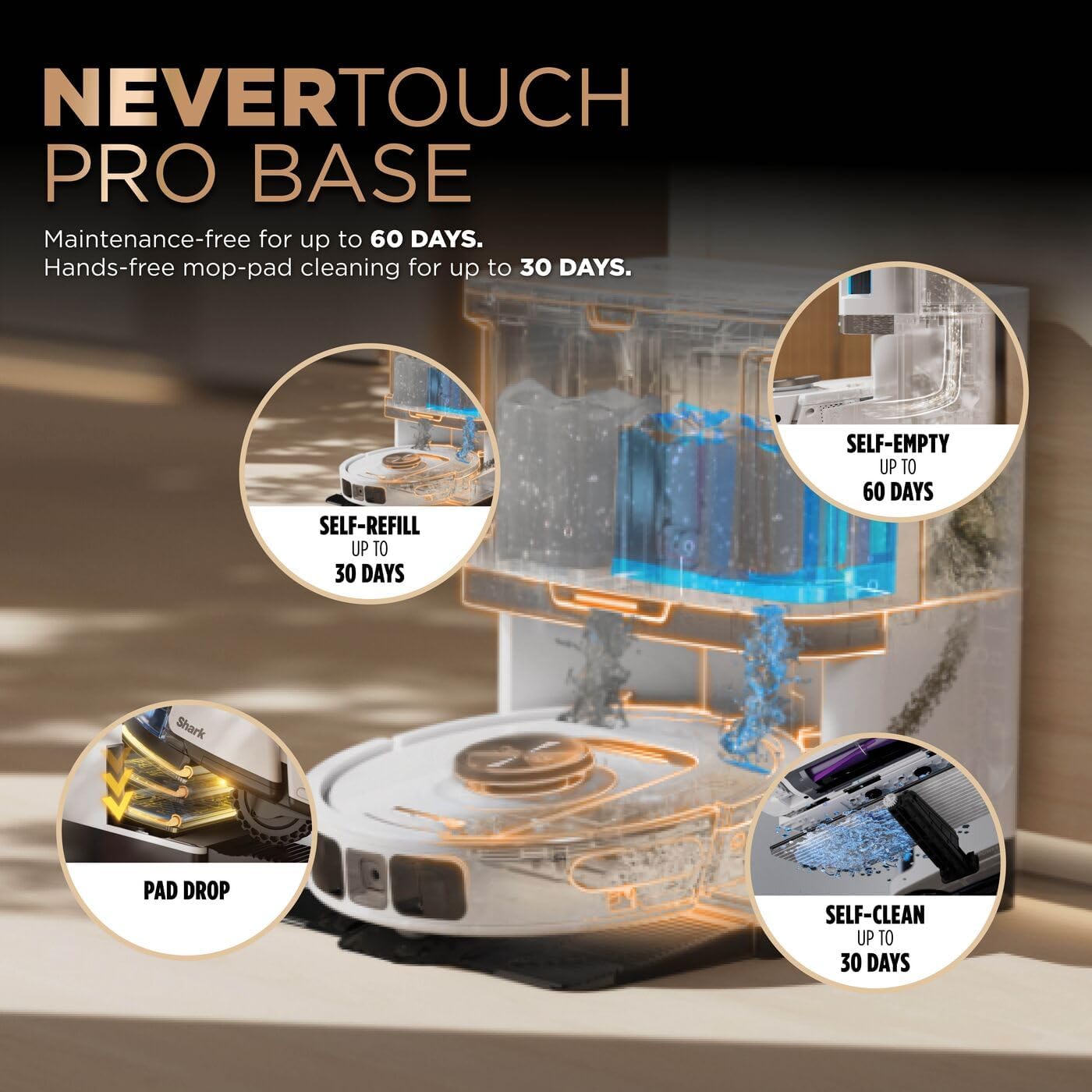 PowerDetect Robot Vacuum and Mop with 60-Day Self-emptying and Cleaning Base - 3D LiDAR Navigation - Wi-Fi/App - 3 Anti-microbial Pads, 1 Odour Cartridge and 2 Brushes Incl - - White 60-Day Self Empty White / Mocha