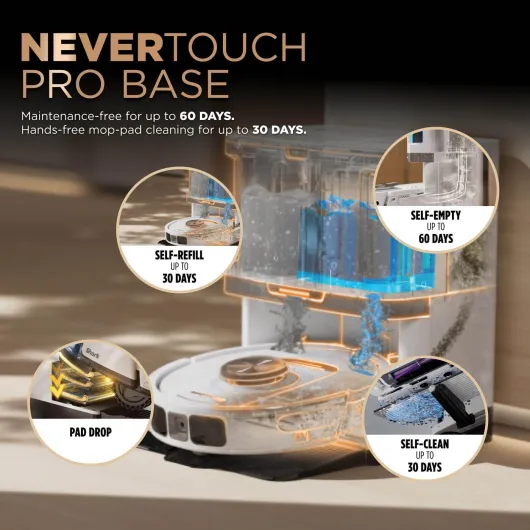 PowerDetect Robot Vacuum and Mop with 60-Day Self-emptying and Cleaning Base - 3D LiDAR Navigation - Wi-Fi/App - 3 Anti-microbial Pads, 1 Odour Cartridge and 2 Brushes Incl - - White 60-Day Self Empty White / Mocha